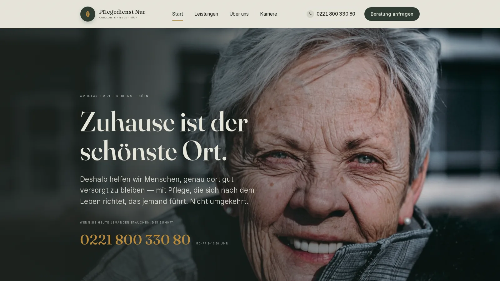 Startseite von Pflegedienst Nur, umgesetzt von Hypex Media