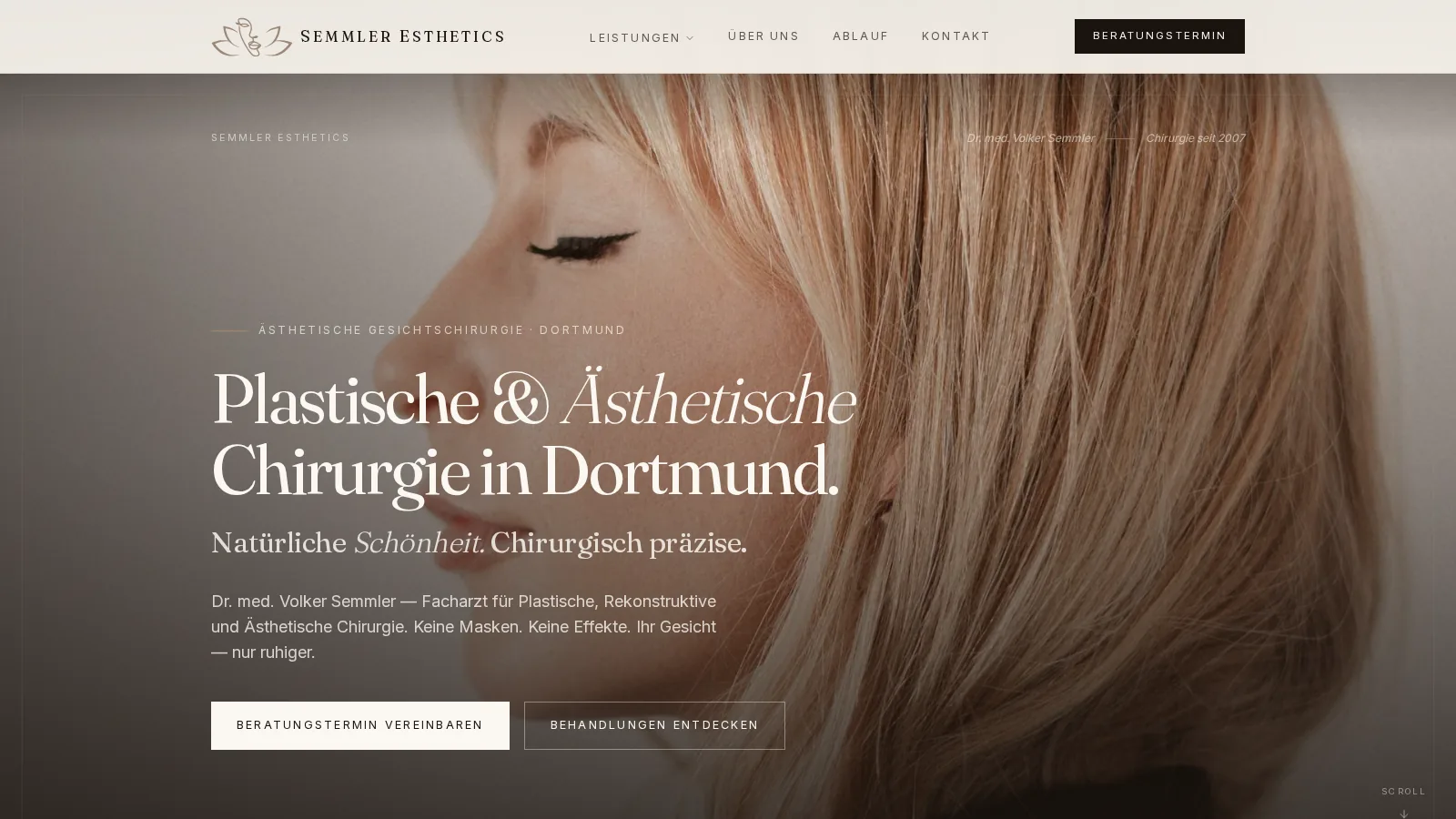 Startseite von Semmler Esthetics, umgesetzt von Hypex Media